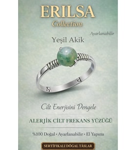 Sertifikalı Alerjik Cilt Enerji Yüzüğü – Yeşil Akik Ayarlanabilir İnce Kasa Boğa Başak Yengeç Burcu (Çok Renkli)