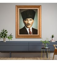 Altın Paspartulu Atatürk  Çerçeveli Tablo C232 (Gold)