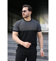 Erkek Renk Bloklu Bisiklet Yaka Kısa Kollu Triko Tişört