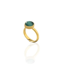 Kadir Jewellery 22 Ayar Altın Kaplama Zirkon Taşlı Kadın Minimal Yüzük (K.Yeşil)