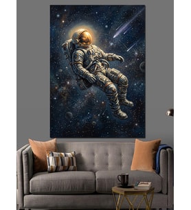 Uzayda Süzülen Yalnız Astronot Figürü Dekoratif Kanvas - Mdf Ahşap Tablo