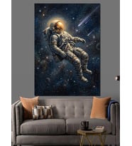 Uzayda Süzülen Yalnız Astronot Figürü Dekoratif Kanvas - Mdf Ahşap Tablo