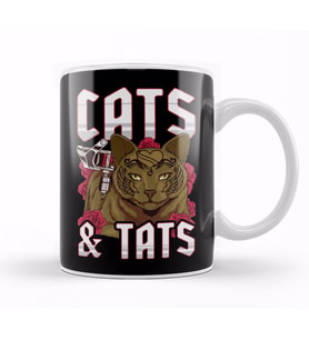 Funny Cats & Tats Inked Tattoo Obsessed Cat Lover Kupa Bardak Porselen