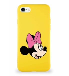 Apple iPhone SE 2022 Soft Premier Kapak Minnie Mouse-A Tasarımlı Silikon Kılıf - Sarı (Şeffaf)