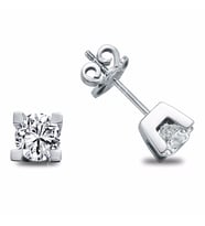 0.10 Ct Takoz Tırnak Tektaş Pırlanta Küpe TKPE19 (Çok Renkli)
