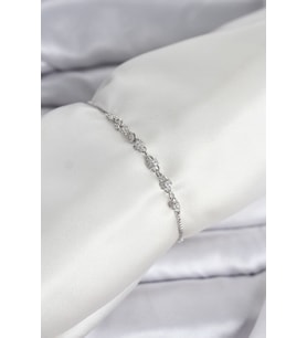 Gümüş Renk Zincir Model Zirkon Taşlı Pirinç Asansörlü Kadın Bileklik 5886 - HPSBYI2128-571