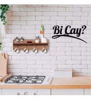 BK Home Doğal Ahşap Raflı Dekoratif Fincan Askılığı ve Bi Çay Duvar Süsü-5 (Beyaz)