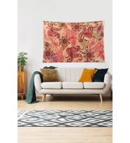 Mandala Şal Desen Etnik Leke Tutmaz Kadife Dokulu Kumaş Duvar Örtüsü Duvar Halısı Tapestry (Somon)