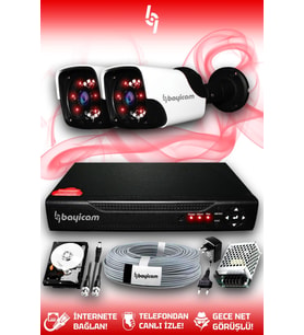 BAYICAM 2 Kameralı Panda 2 Dış Kamera Set 100 GB HDD Full HD Gece Görüşlü Güvenlik Kamerası Sistemi