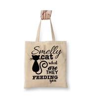 Smelly Cat Kedi Beyaz Bez Çanta Uzun Saplı Alışveriş Çantası Plaj Çantası