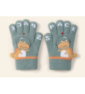 Petityu Space Uzaylı Dino Sıcacık Tutan Yeşil Örme Şirin Eldiven 3-6 Yaş