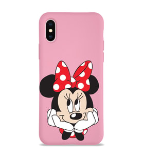 Apple iPhone X Uyumlu Lansman Kılıf Minnie Mouse Tasarımlı Altı Kapalı İçi Kadife Kaplı  Kapak (Şeffaf)