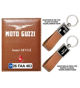Plakanıza Özel Motoguzzi Logolu Taba Ruhsat Kabı ve Anahtarlık