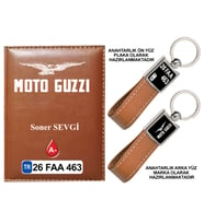 Plakanıza Özel Motoguzzi Logolu Taba Ruhsat Kabı ve Anahtarlık