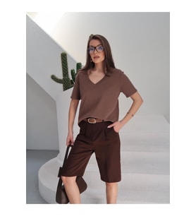 Kadın Massi İnterlok Kumaş V Yaka Oversize T-Shirt