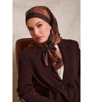 Noktalı Kareli Baskı Twill İpek Eşarp-0934 (Vizon)