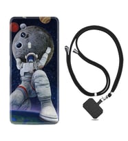 Xiaomi Mi 13 Lite Kılıf Silikon Boyun Askılı İpli Desenli Silikon Astronot ve Dünya 1759