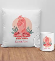 BK Gift Kişiye Özel Anne Tasarımlı Beyaz Kırlent Yastık ve Kupa Seti-3, Anneye Hediye, Anneler Günü Hediyeleri