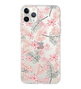Apple iPhone 11 Pro Uyumlu Kapak Floral Kırmızı Tasarımlı Şeffaf Silikon Kılıf