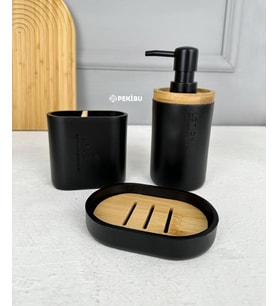 3'LÜ POLİRESİN BANYO SABUNLUK SETİ SİYAH 