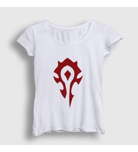 Presmono Kadın Beyaz Horde Logo World Of Warcraft Oyun T-Shirt 423741tt (Beyaz)