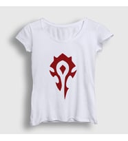 Presmono Kadın Beyaz Horde Logo World Of Warcraft Oyun T-Shirt 423741tt (Beyaz)
