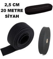Lastik Sert Yumuşak Çamaşır Don Etek Bel Paça Bebe Lastiği Yassı Yumuşak 2,5 Cm Siyah 20 Mt