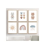 Soft Renkl Gökkuşağı Kalpli Erkek - Kız Çocuk Odası 6'lı Tablo Set