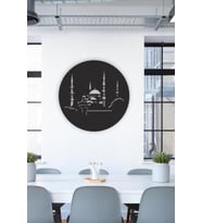 Dekoratif Ahşap Cami Silüeti Mdf Tablo Duvar Süsü Duvar Tablosu (Siyah - Beyaz)