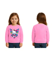 Unisex Hello Kity Baskılı Çocuk Swaetshirt 3 İplik Şardonlu (Pembe)
