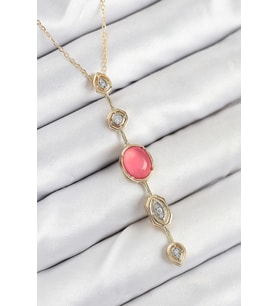Pirinç Zincir Pembe Gold Renk Zirkon Taşlı Y Kolye 5886 - HPSBYI8432-9227