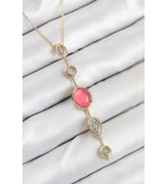 Pirinç Zincir Pembe Gold Renk Zirkon Taşlı Y Kolye 5886 - HPSBYI8432-9227