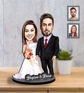 Kişiye Özel Gelin Damat  Karikatürlü İki Katmanlı Ahşap Biblo  Mod-8-Eco