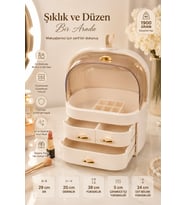 3 Çekmeceli Krem Makyaj Organizeri, Kapaklı, 29×20×38 cm, Hafif ve Şık
