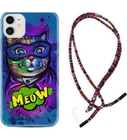 Apple iPhone 11 12 13 Mini Kılıf Boyun Asklı Rasta Silikon Super Meow 1715