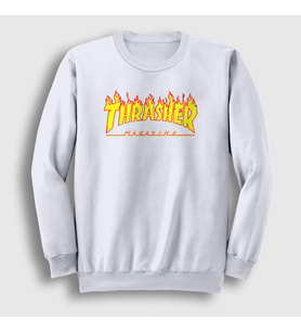 Presmono Unisex Beyaz Logo Thrasher Sweatshirt 277840tt (Beyaz)