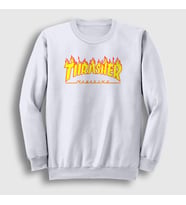 Presmono Unisex Beyaz Logo Thrasher Sweatshirt 277840tt (Beyaz)