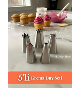 Büyük Boy 5’li Krema Duy Seti – Paslanmaz Çelik Pasta, Cupcake ve Tatlı Süsleme Uçları Set-1