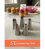 Büyük Boy 5’li Krema Duy Seti – Paslanmaz Çelik Pasta, Cupcake ve Tatlı Süsleme Uçları Set-1