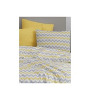 Tek Kişilik Lastikli Nevresim Takımı 160x220 - Sarı Zikzak Desenli