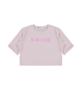Civil Girls New York Baskılı 10-13 Yaş Tişört - Pudra