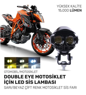 DOUBLE EYE 15,000 Lümen Sarı/Beyaz Çift Renk Motosiklet Sis Farı