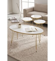 Zigon Sehpa Ve Orta Sehpa Elips Set Gold Krem Tel