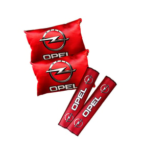 Opel Logolu Dijital Baskılı Kırmızı Araç Boyun Yastığı & Emniyet Kemer Pedi – 2’li Set