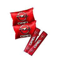 Opel Logolu Dijital Baskılı Kırmızı Araç Boyun Yastığı & Emniyet Kemer Pedi – 2’li Set