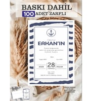 100 adet Baskı ve Zarf Dahil Sünnet Davetiyesi Baskılı Zarflı Davetiye