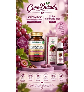 Ferrovitec Üzüm Çekirdeği Kapsül (Demir, C Vitamini, Çinko, B12) & Üzüm Çekirdeği Yağı 20 Ml