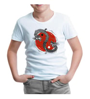 Yin Yan Illustration with Two Dragons Beyaz Çocuk Tshirt