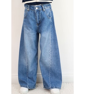 Breeze Kız Çocuk Jean Pantolon Yıkamalı Fermuarlı Düğmeli 4-8 Yaş , Mavi
