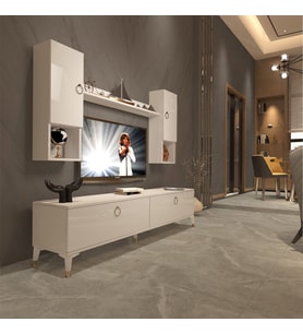 Decoraktiv Eko 5DA Mdf Std Gold Tv Ünitesi Tv Sehpası - Parlak Beyaz (Beyaz)